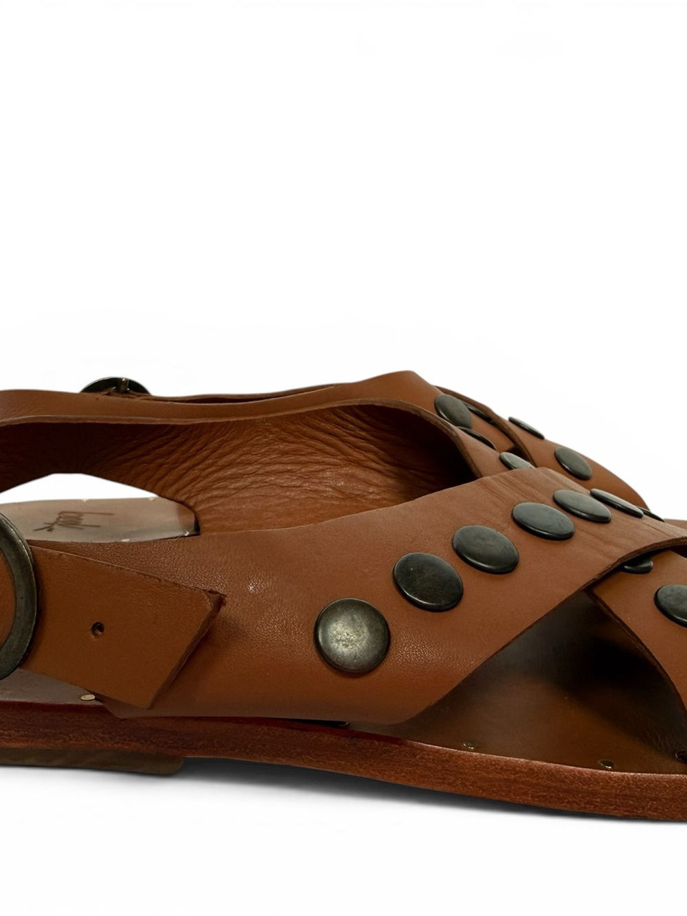Beek Leather Studded Slingback Sandals Brown Handmade Size 8 - Picture 4 of 7